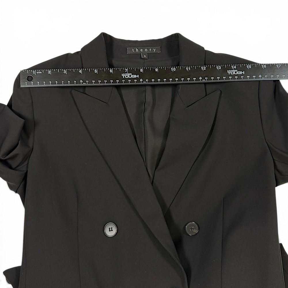 Theory Womens Black Double Breasted Wool Lycra Stretch Blazer Jacket Size 8 - Picture 11 of 14
